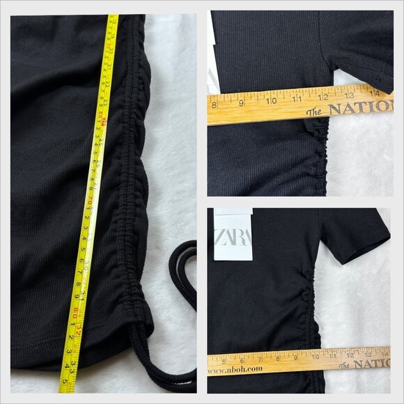 Zara Womens Ruched Mini Dress Black Size S Short-Sleeve Coquette Streetwear NWT - Picture 10 of 12